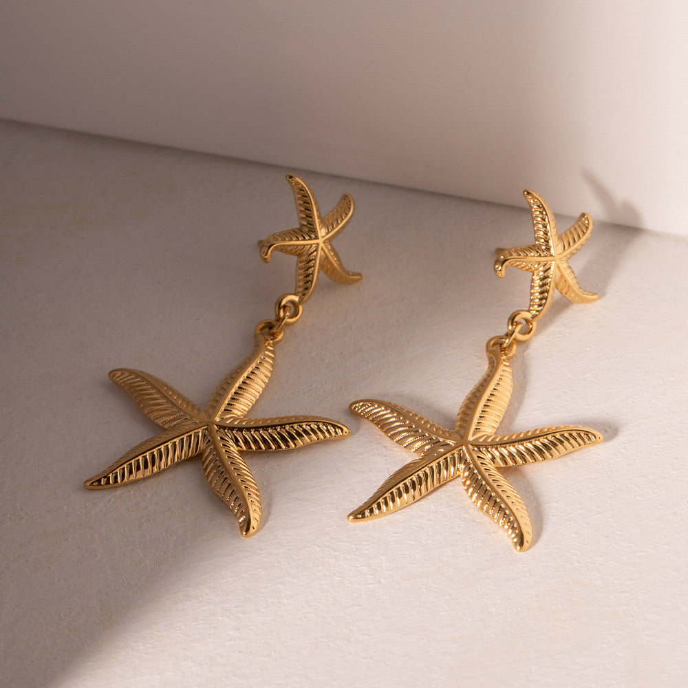 18K Gold Starfish Dangle Earrings