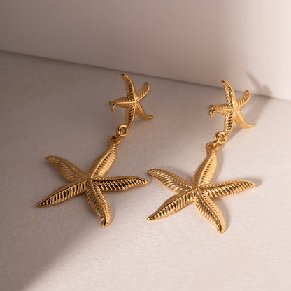 18K Gold Starfish Dangle Earrings