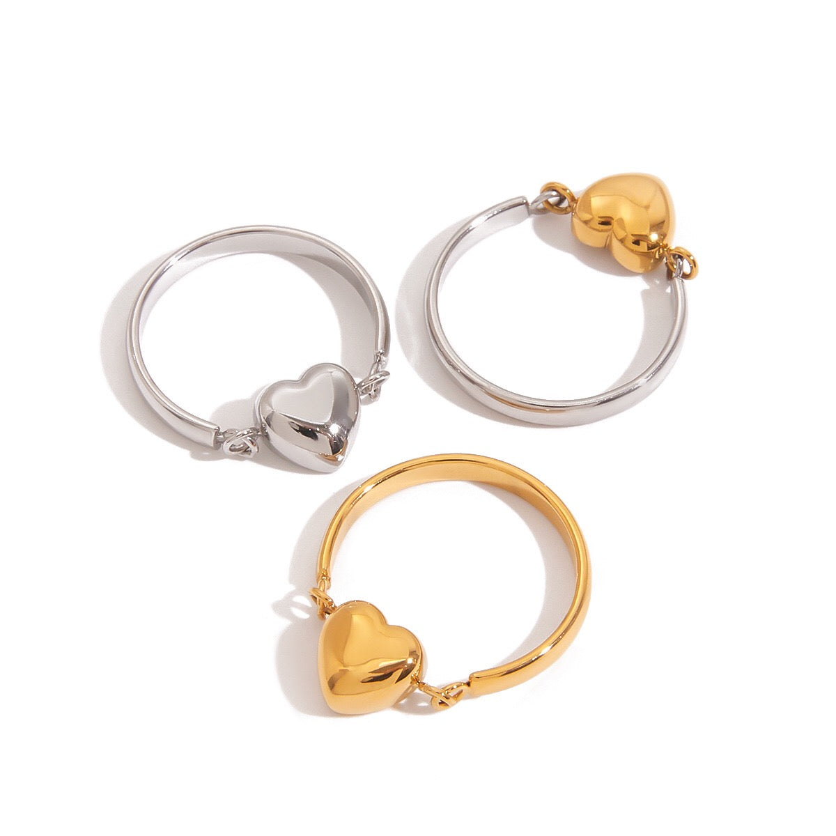 18K Gold and Silver Two Tone Rotating Heart Stacking Ring