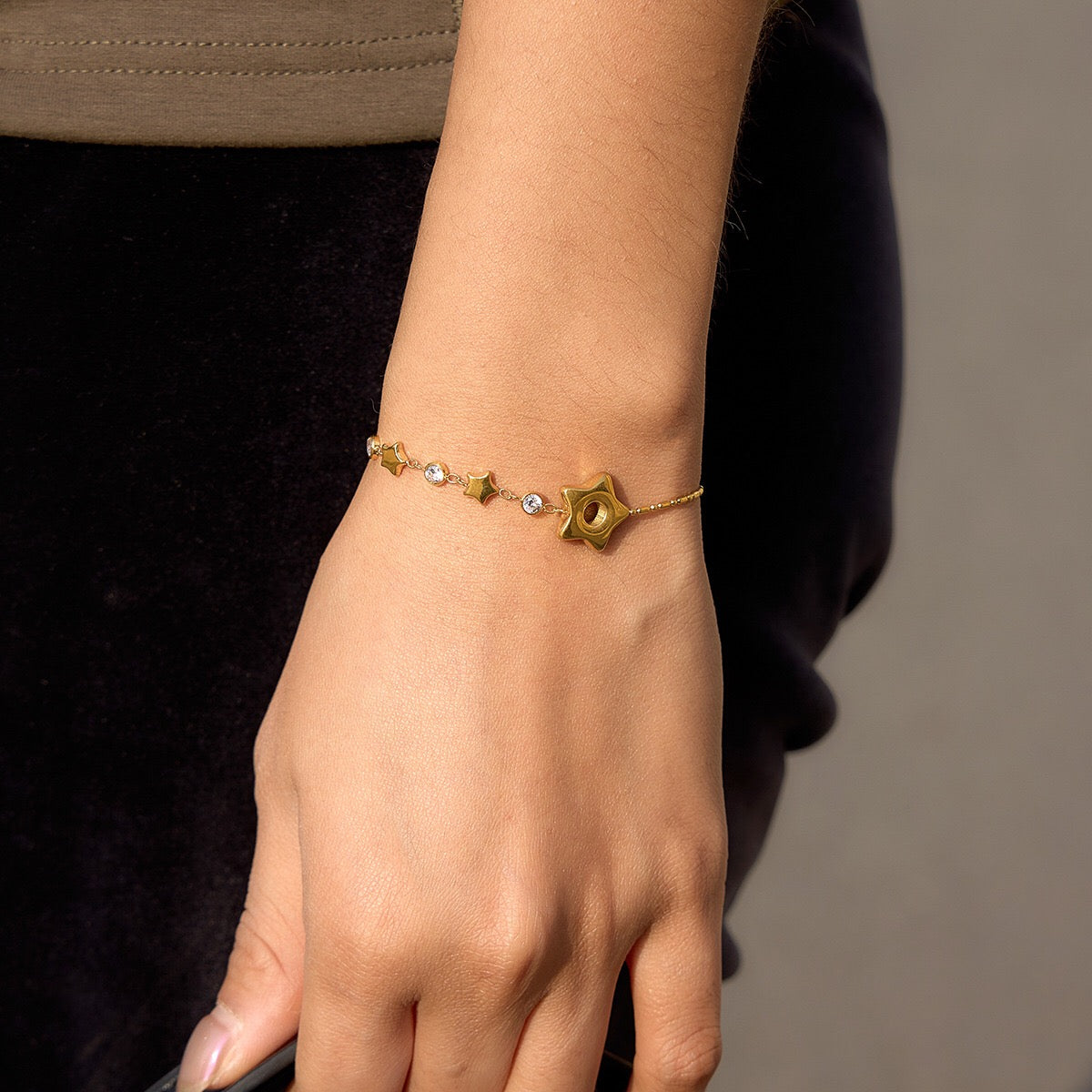 18K Gold Starlight Dainty Chain Tennis Bracelet Stack