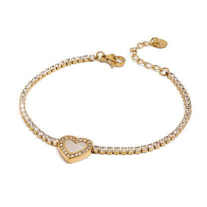 18K Gold Heart Tennis Bracelet