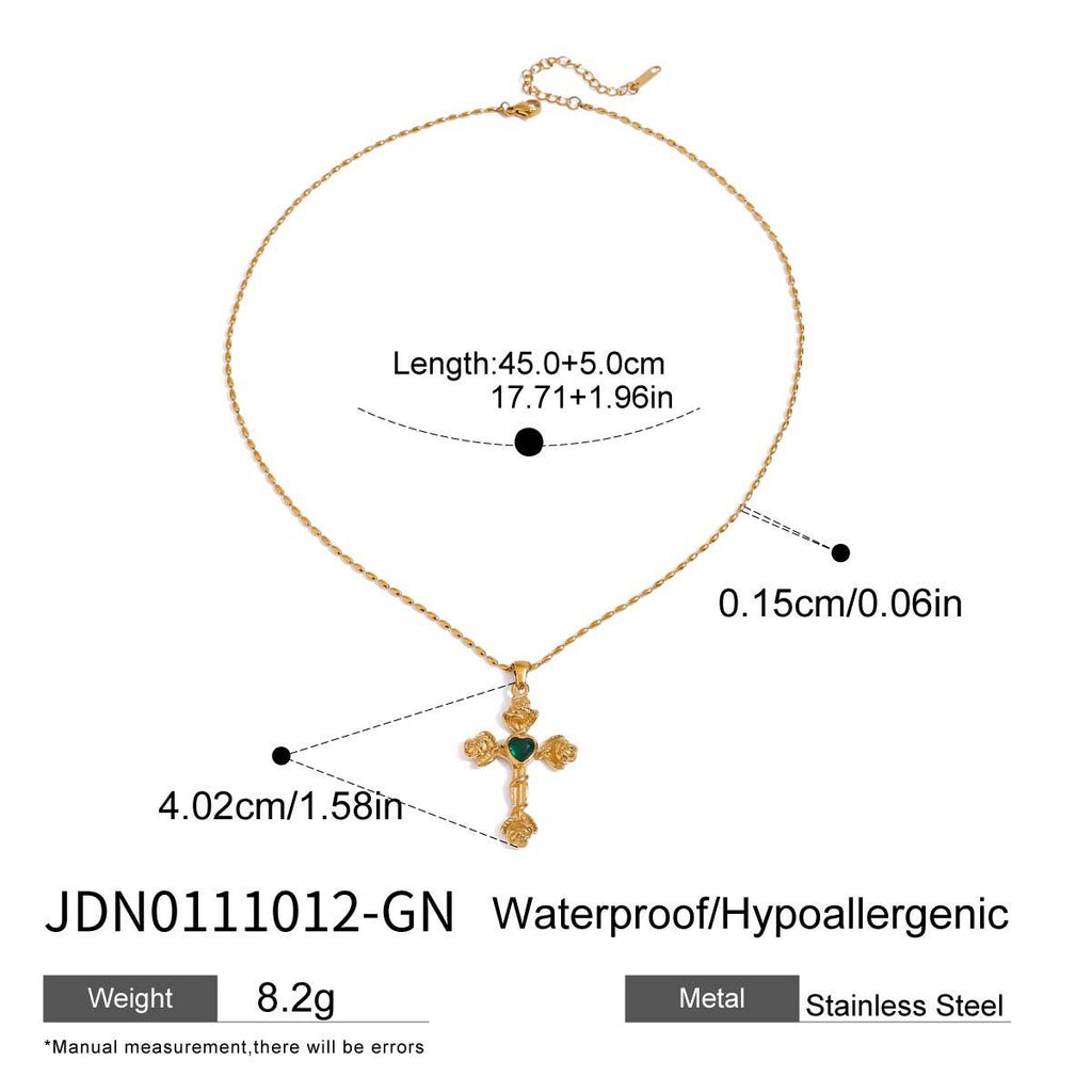 18K Gold Gemstone Cross Pendant Necklace