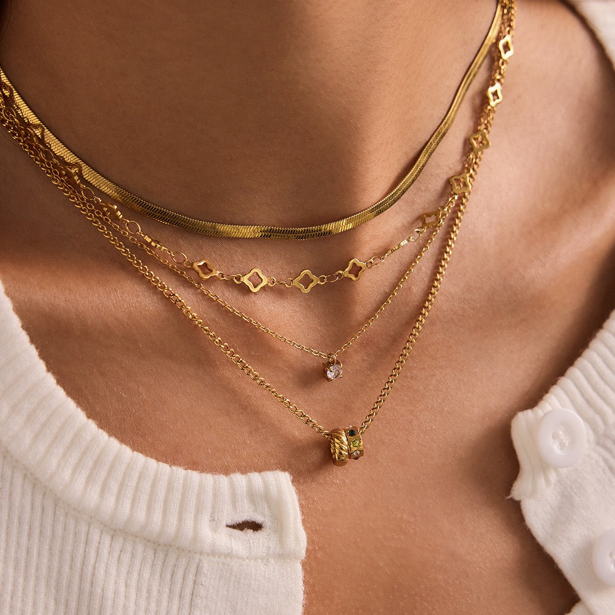 18K Gold Quiet Joy Dainty Ring Pendant Necklace