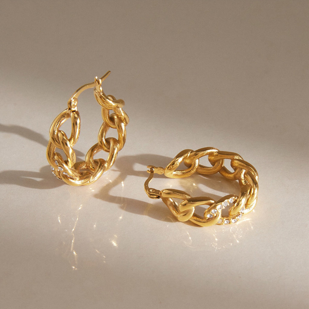 18K Gold Chic Links Chain Hoop Earrings