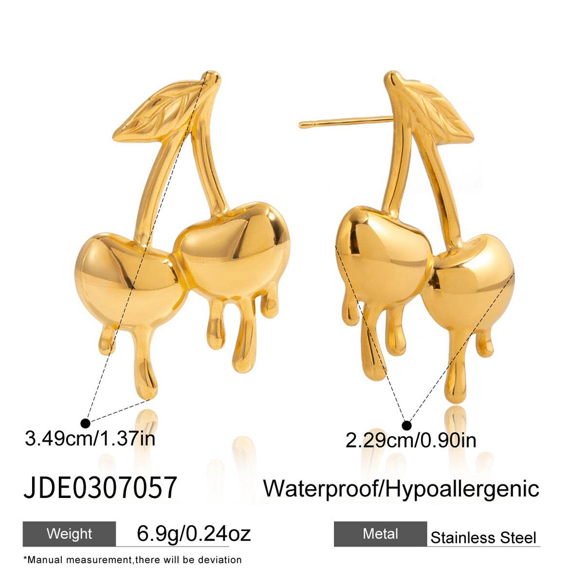 18K Gold Golden Drip Cherry Lips Star Statement Stud Earrings