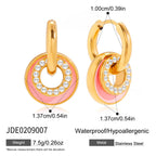 18K Gold Blush Pop Pink Disc Small Hoop Dangle Huggie Earrings