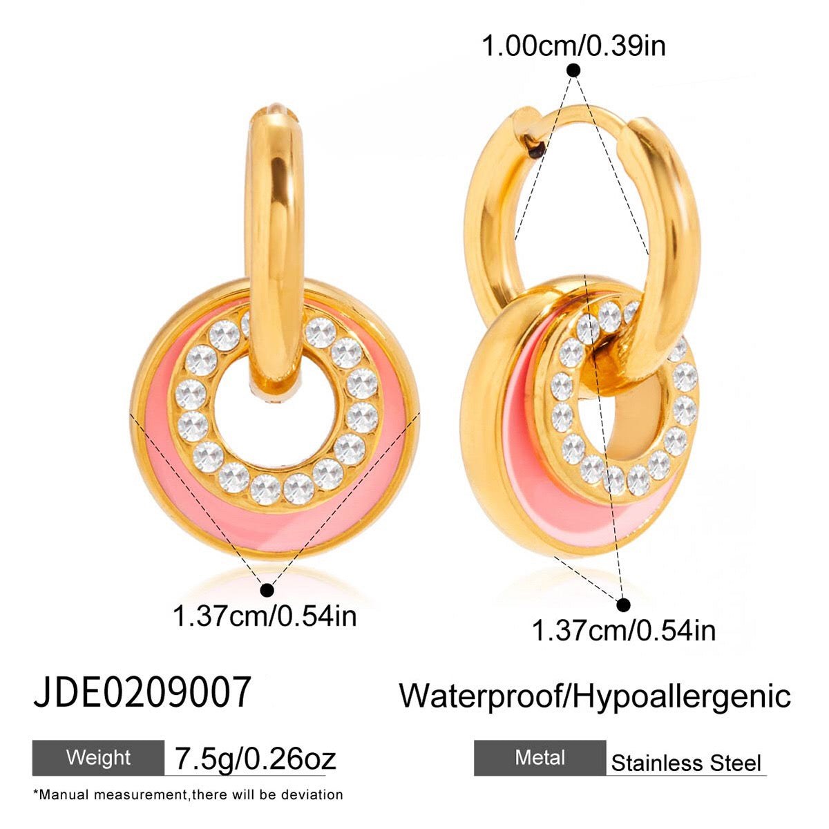 18K Gold Blush Pop Pink Disc Small Hoop Dangle Huggie Earrings