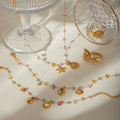 18K Gold Pastel Color Shell Starfish Beaded Charm Necklace