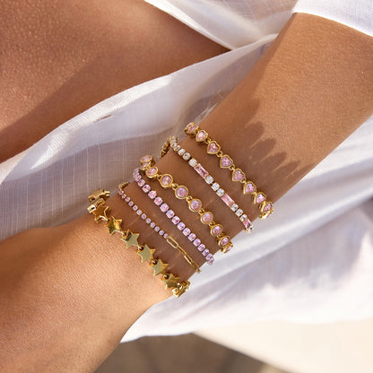 18K Gold Pink Dream Star Tennis Chain Bracelet Stack