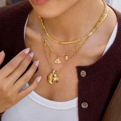 18K Gold Starlight Star and Moon Charm Necklace