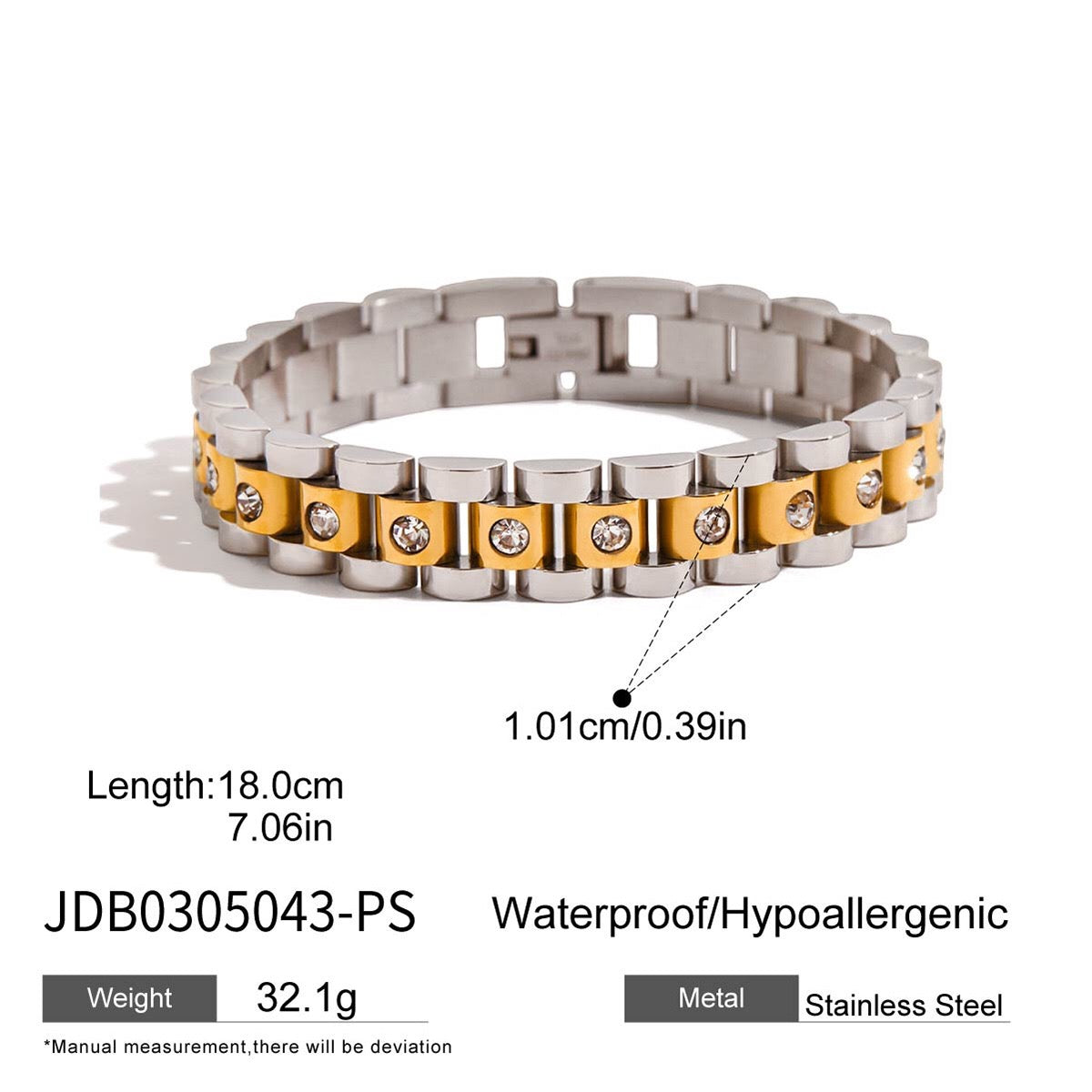 18K Gold and Silver Two Tone Power Pairing Watch Band Bracelet Stack