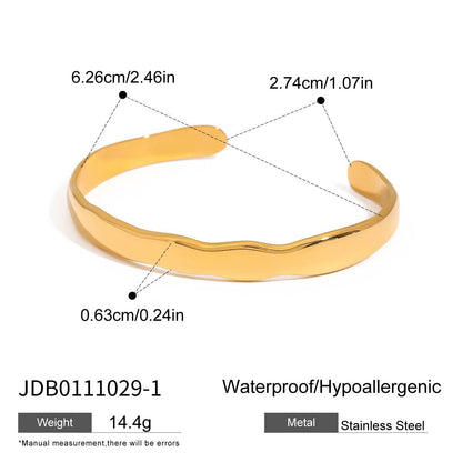 18K Gold Minimalist Edge Simple Wave Stacking Cuff Bangle Bracelet