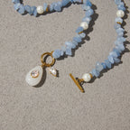 18K Gold Island Charm Natural Stone Beaded Necklace