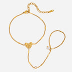 18K Gold Waterproof Dainty Coquette Bow Hand Chain Bracelet