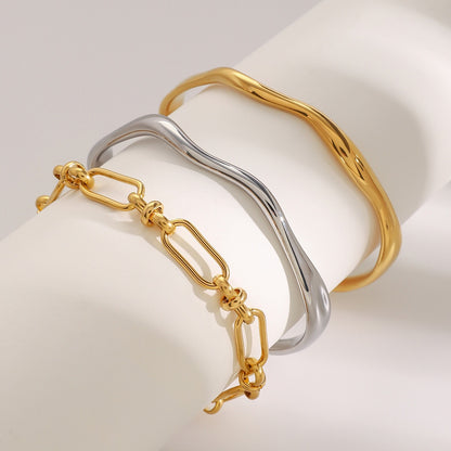 18K Gold Heatwave Paperclip Chain Bracelet Cuff Bangle Stack