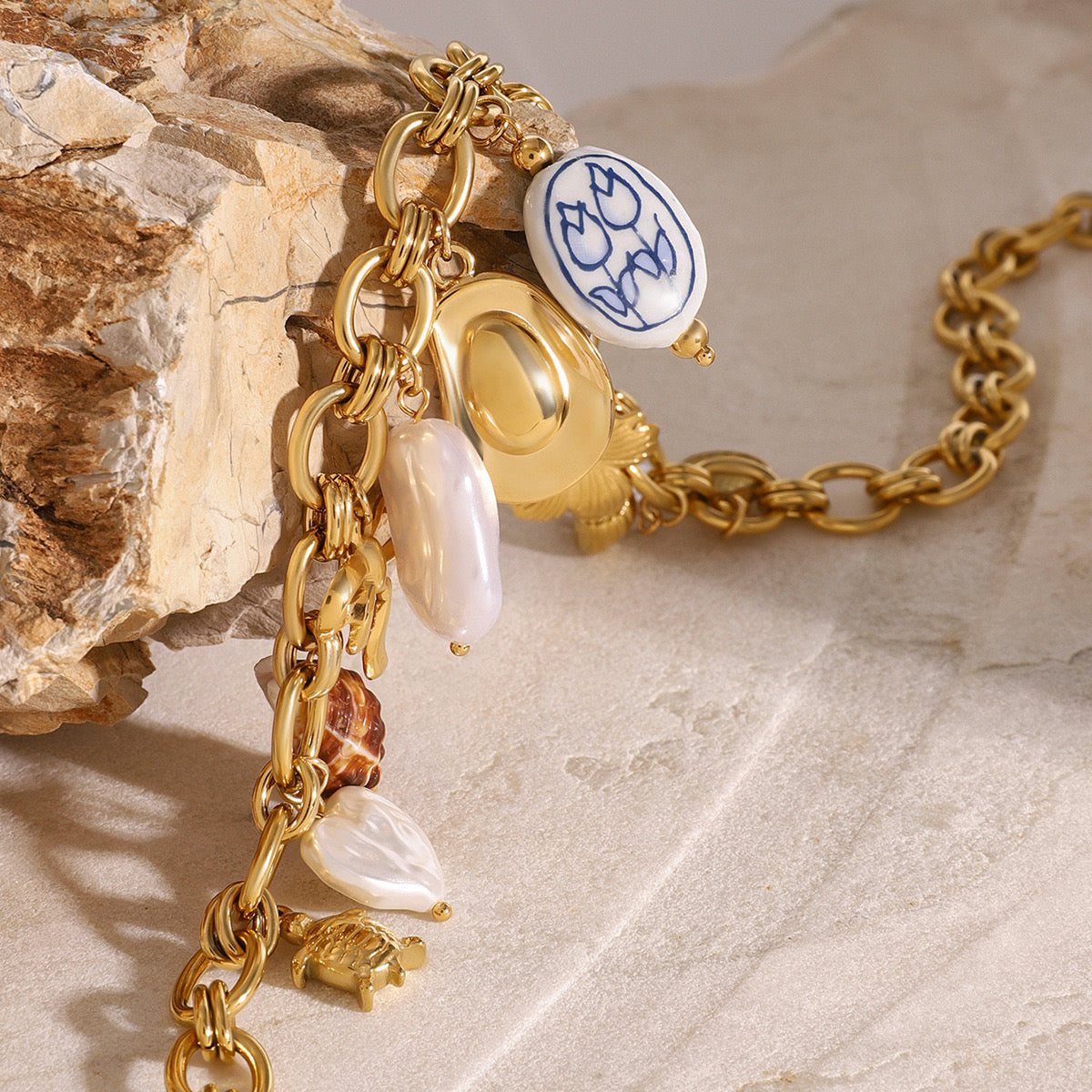 18K Gold Summer Pearl Cowboy Hat Charm Necklace