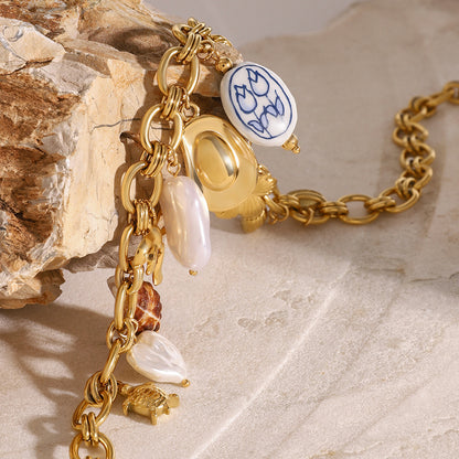 18K Gold Summer Pearl Cowboy Hat Charm Necklace