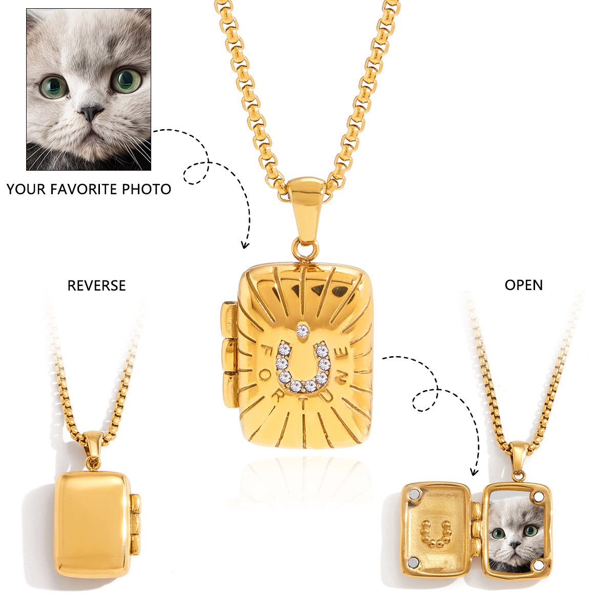 18K Gold Keepsake Heart Book Locket Pendant Box Chain Necklace