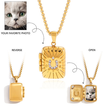 18K Gold Keepsake Heart Book Locket Pendant Box Chain Necklace