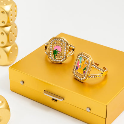18K Gold Bejeweled Girl Boss Signet Statement Ring