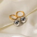 18K Gold Chic Ball Dangle Small Hoop Huggie Earrings