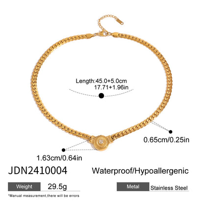 18K Gold Fancy Cuban Link Chain Pendant Choker Necklace