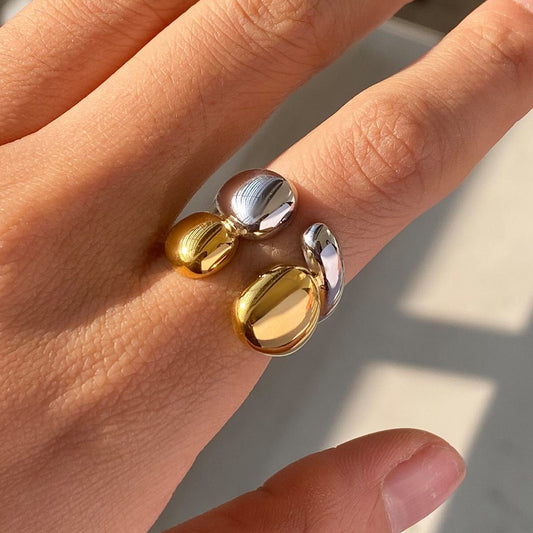 18K Gold and Silver Two Tone Wrapped Statement Cuff Ring