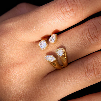 18K Gold Radiant Embrace CZ Statement Cuff Ring