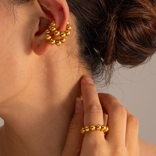 18K Gold Beaded Chunky Ear Cuffs