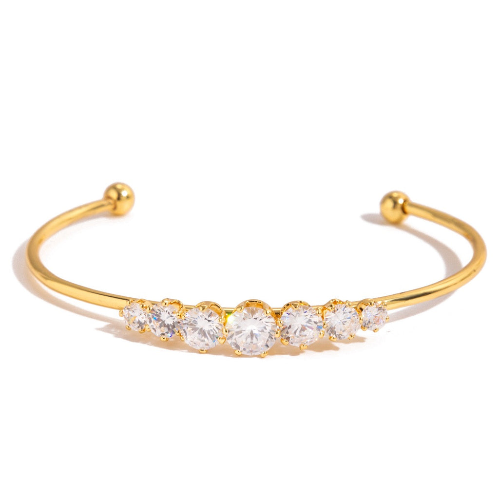 18K Gold Diamond Fever Paperclip Chain Cuff Bangle Tennis Bracelet Stack
