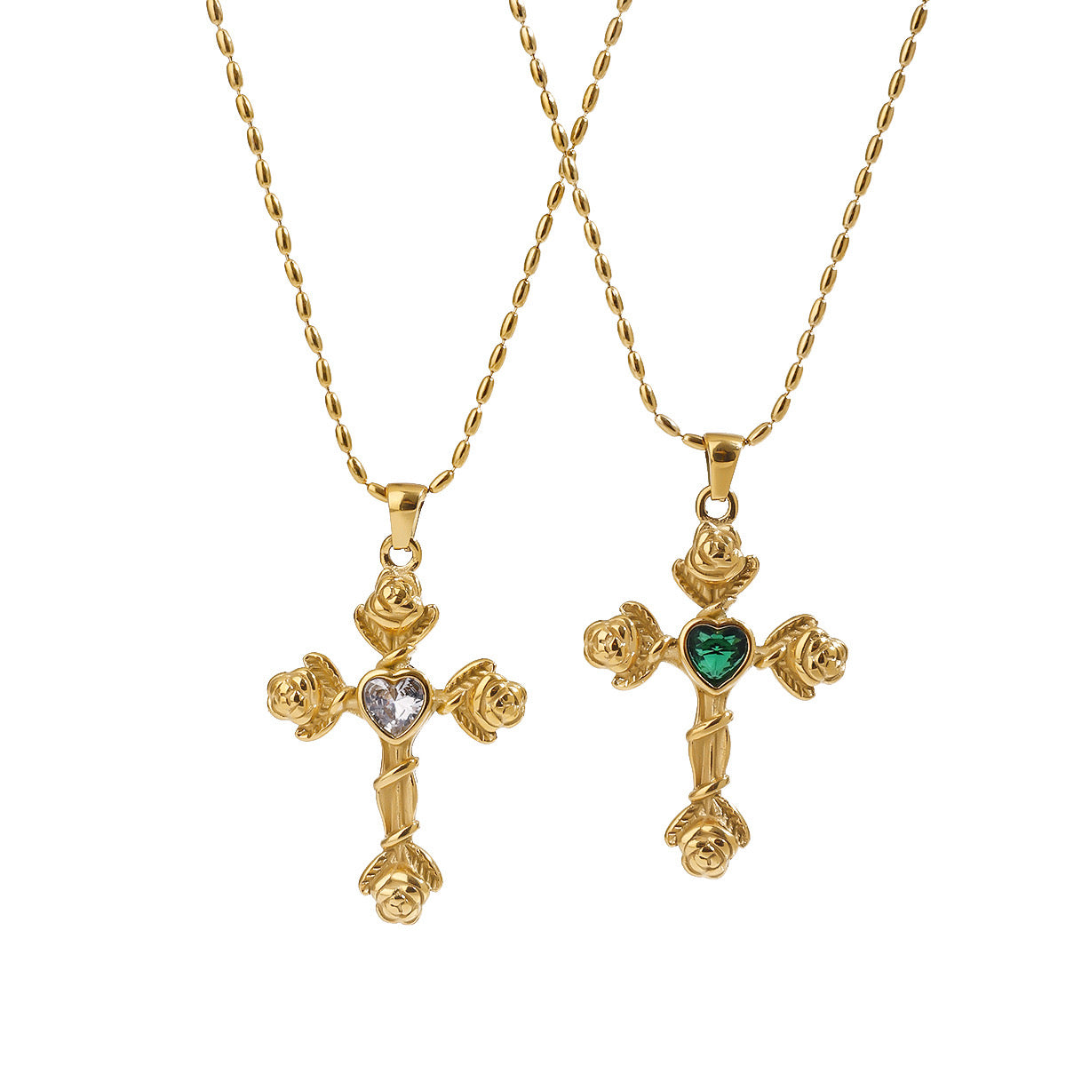 18K Gold Gemstone Cross Pendant Necklace