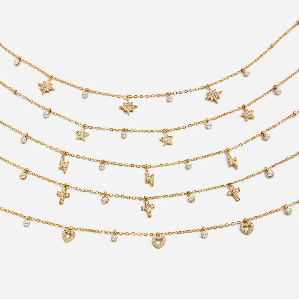18K Gold Tempting Shimmer Heart Star Dainty Chain Necklace