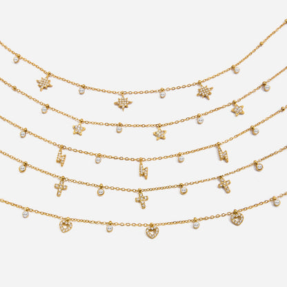 18K Gold Tempting Shimmer Heart Star Dainty Chain Necklace