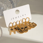 18K Gold Halloween Pumpkin Skull Small Hoop Huggie Earrings with Charm