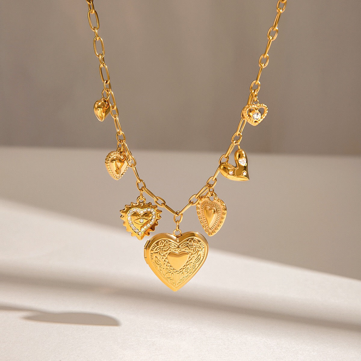 18K Gold Heart Locket Charm Bracelet