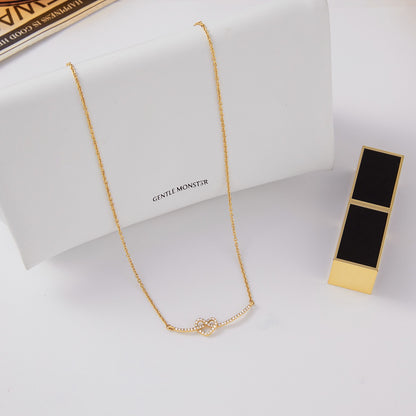 18K Gold Heart Knot Bling Dainty Pendant Necklace