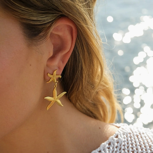 18K Gold Starfish Dangle Earrings