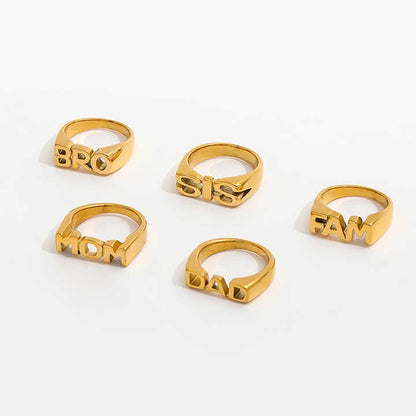 18K Gold MOM DAD BRO Letter Stacking Ring