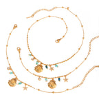 18K Gold Blue Beads Ocean Shell Beach Trip Charm Bracelet