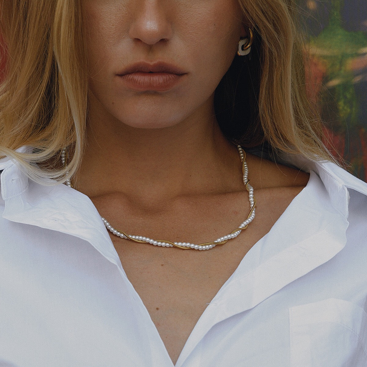 18K Gold Divine Pearl Herringbone Snake Chain Necklace Set