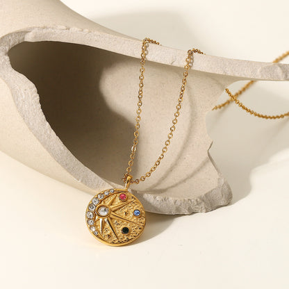 18K Gold Celestial Coin Pendant Necklace