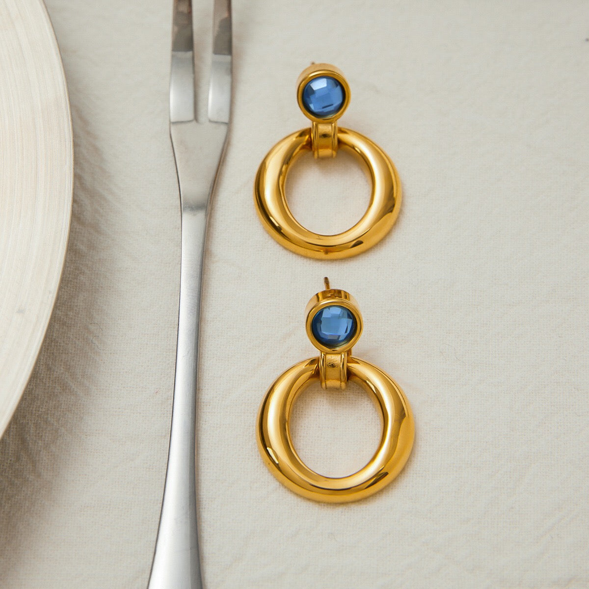 18K Gold Modern Azure Geometric Statement Stud Earrings