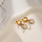 18K Gold Swinging sparkle Pave Disc Small Hoop Dangle Huggie Earrings