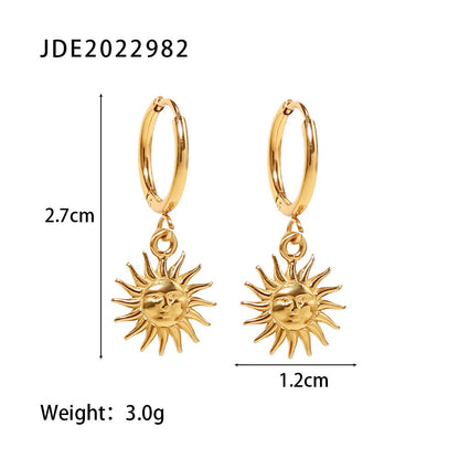 18K Gold Sun Small Hoop Huggie Earrings