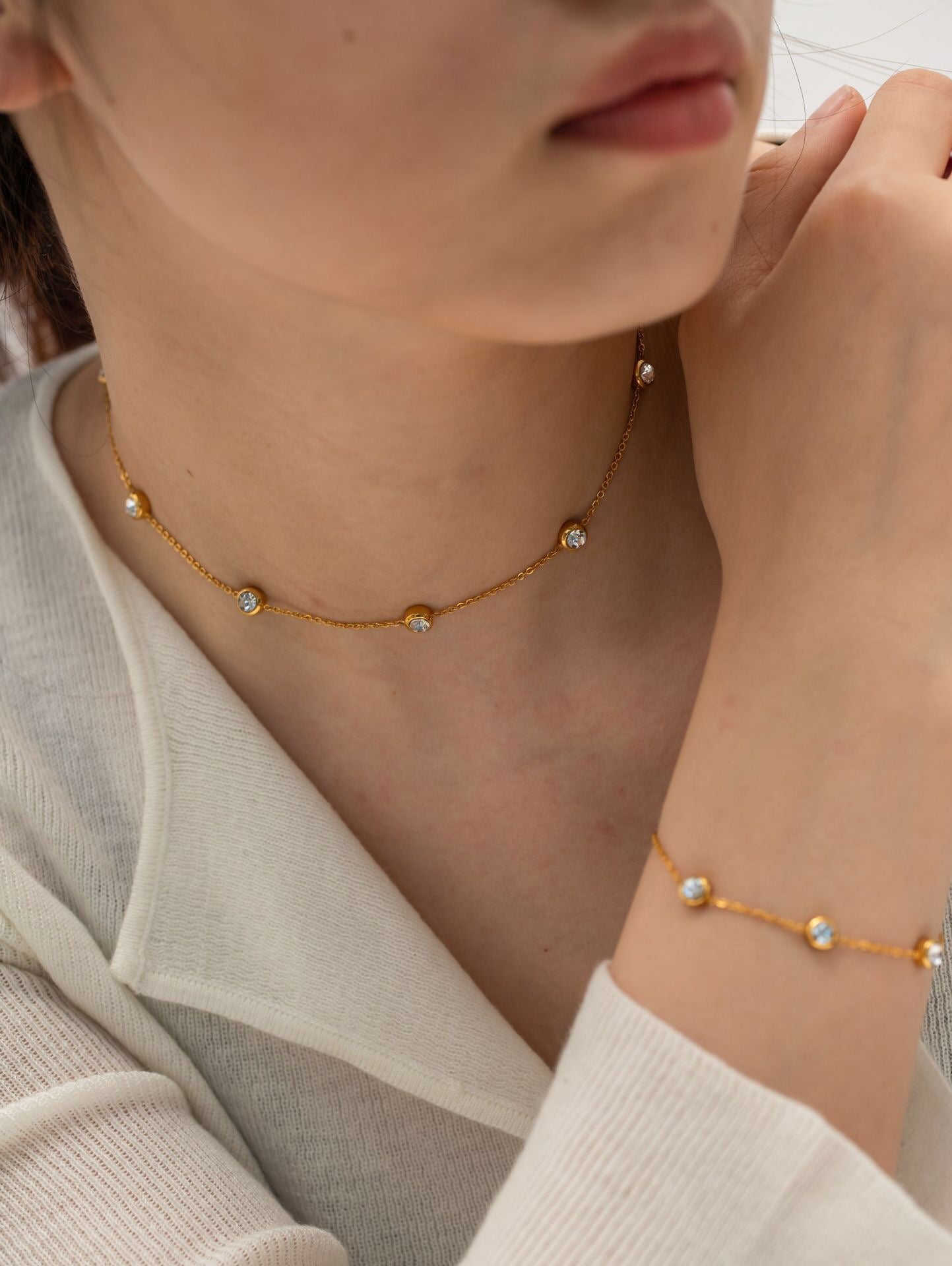 18K Gold Minimal Glow Dainty CZ Chain Necklace