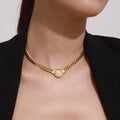18K Gold Fancy Cuban Link Chain Pendant Choker Necklace