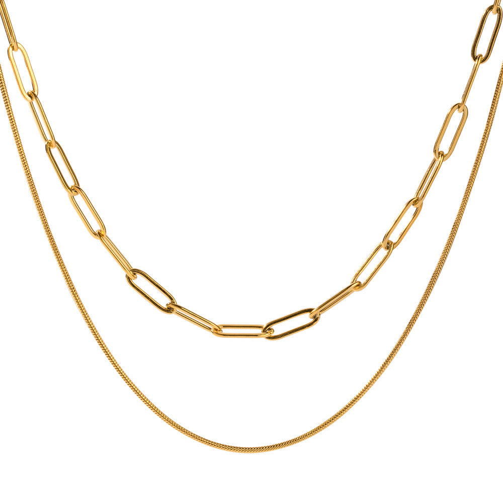 18K Gold Paperclip Chain Dainty Layered Necklace Set