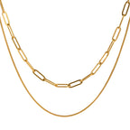 18K Gold Paperclip Chain Dainty Layered Necklace Set