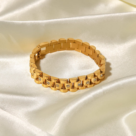 18K Gold Main Character Bling Watch Band Chain Bracelet