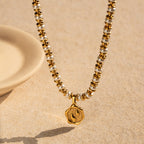 18K Gold Pearl Beaded Sealing Stamp Pendant Necklace
